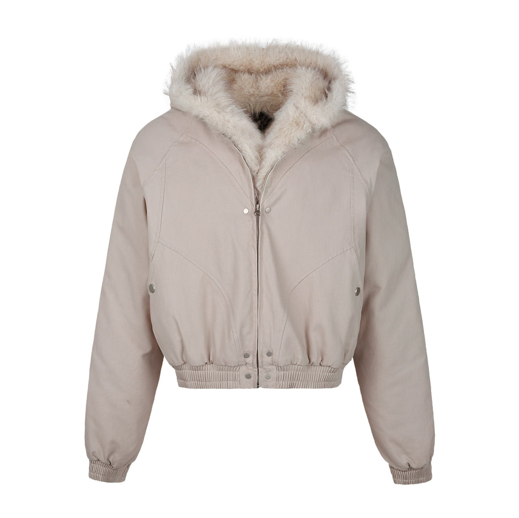 MADEXTREME Mt. Carved Fur Collar Hooded Short Zipper Cotton Jacket