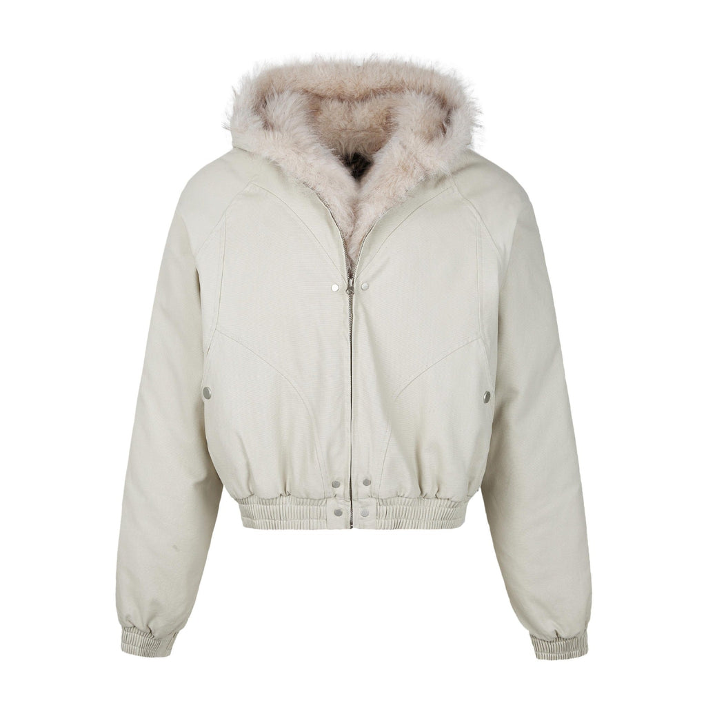 MADEXTREME Mt. Carved Fur Collar Hooded Short Zipper Cotton Jacket