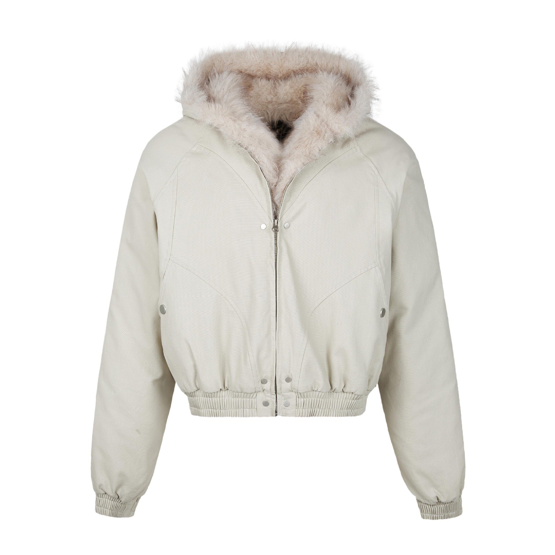 MADEXTREME Mt. Carved Fur Collar Hooded Short Zipper Cotton Jacket