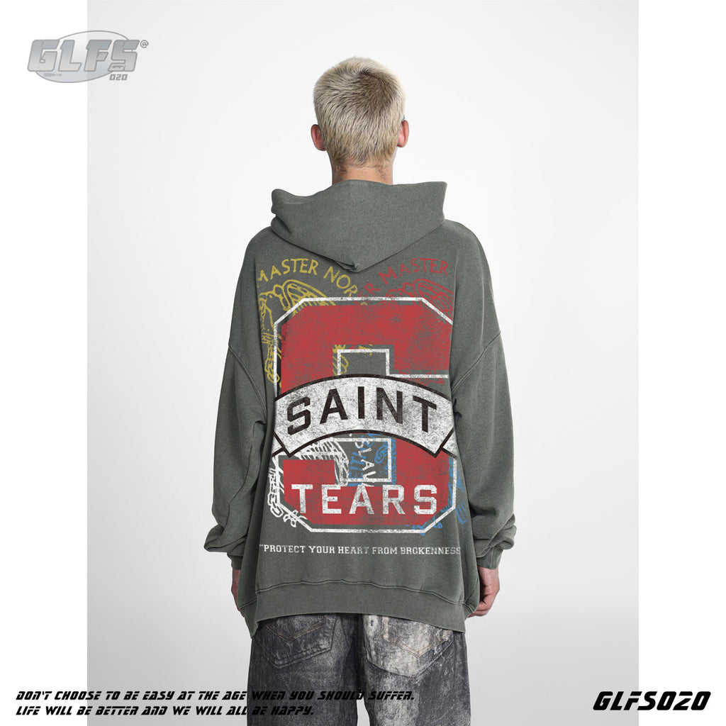 GLFS American Retro Washed Distressed Hip Hop Hoodie