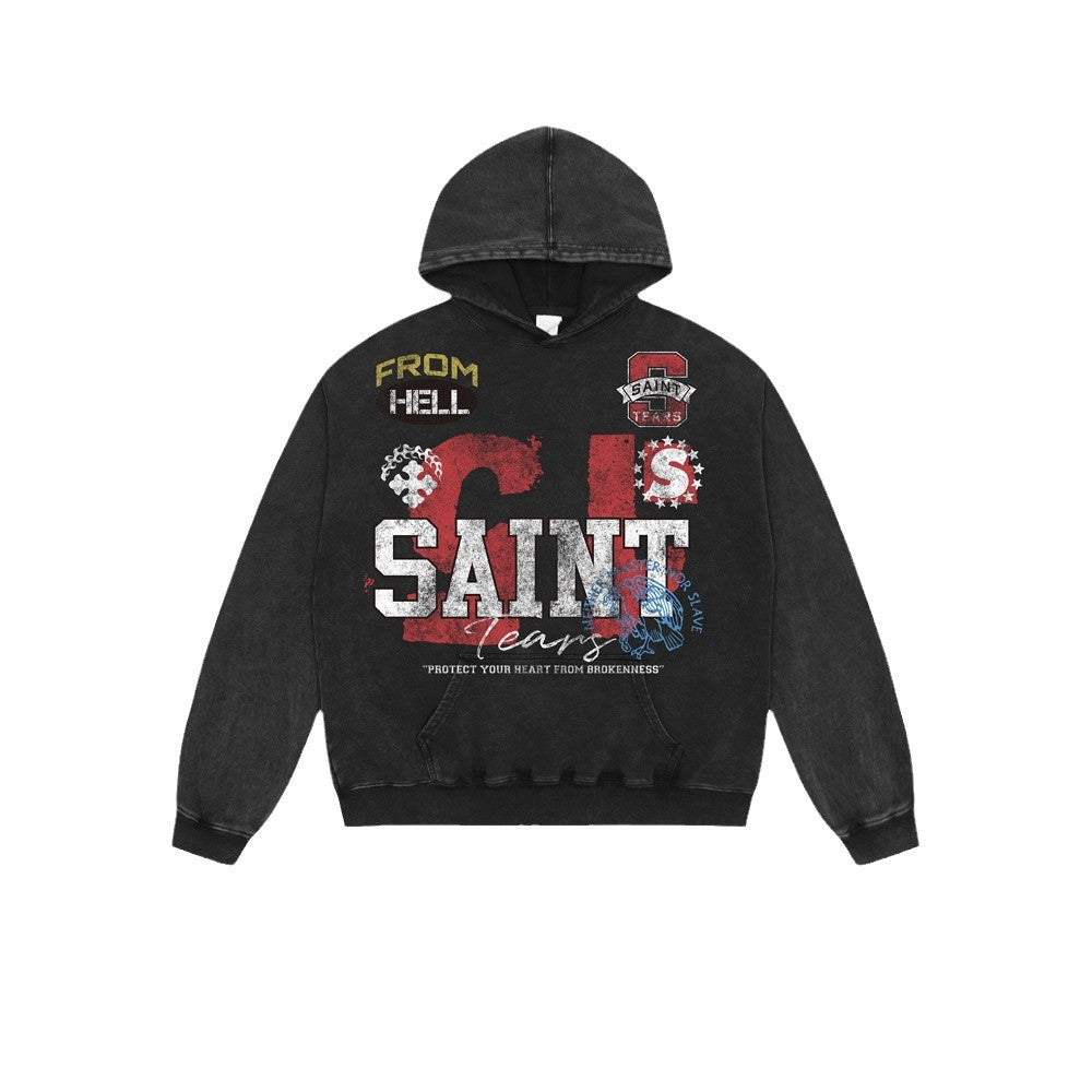 GLFS American Retro Washed Distressed Hip Hop Hoodie