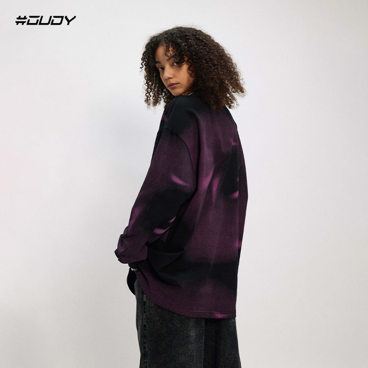 #OVDY Dark Print Gradient Crew Neck Long Sleeve Sweatshirt