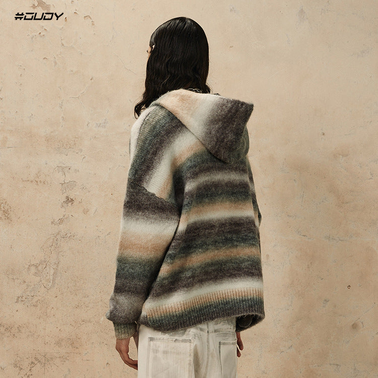 #OVDY Oversized Knit Sweater Striped Fleece Knitted hoodie