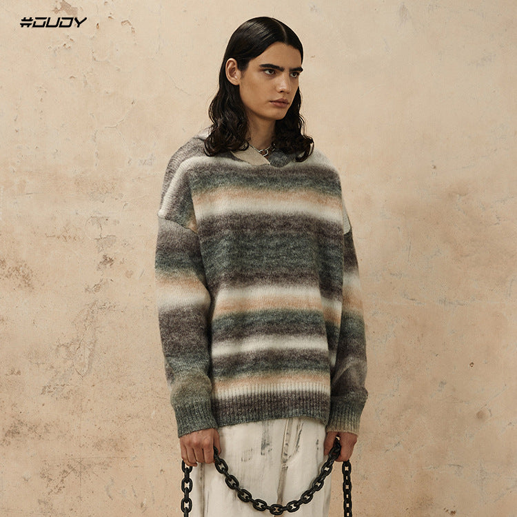 #OVDY Oversized Knit Sweater Striped Fleece Knitted hoodie