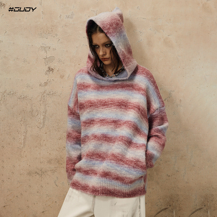 #OVDY Oversized Knit Sweater Striped Fleece Knitted hoodie