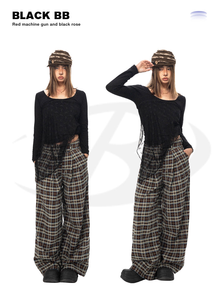 BLACKBB American Retro Checkered Loose Wide Leg Pants