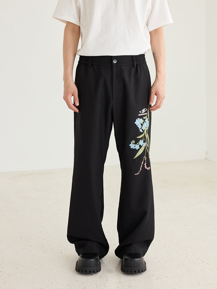 Harshandcruel floral embroidery three-dimensional slim trousers