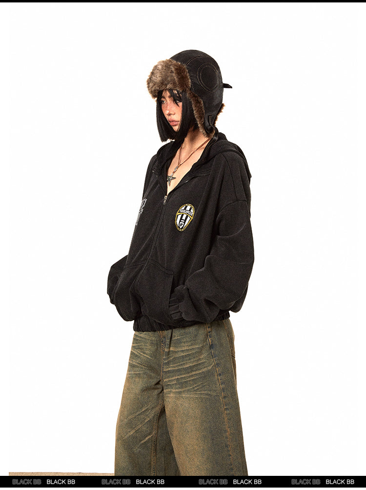 BLACKBB Spice Girl Sporty Fried Color Washed Zip Up Jacket