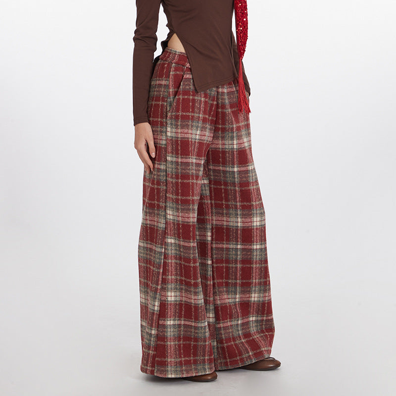 Nariele High Waist Casual Pants Casual Plaid Trendy Loose Wide Leg Pants