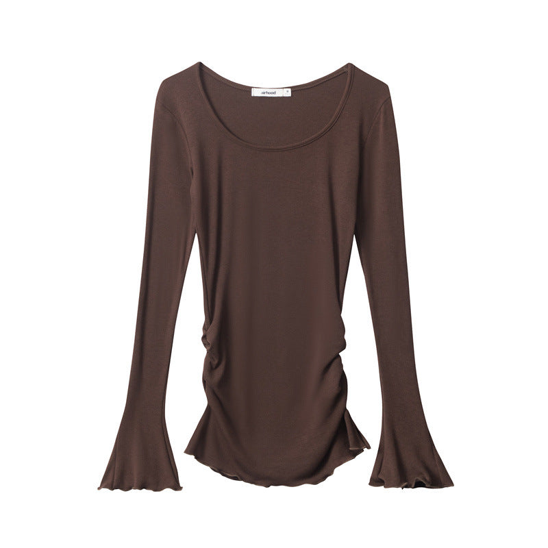 Nariele Thin Ruffle Design Bell Sleeve Sweet Babes Irregular Slim Long Sleeve Top