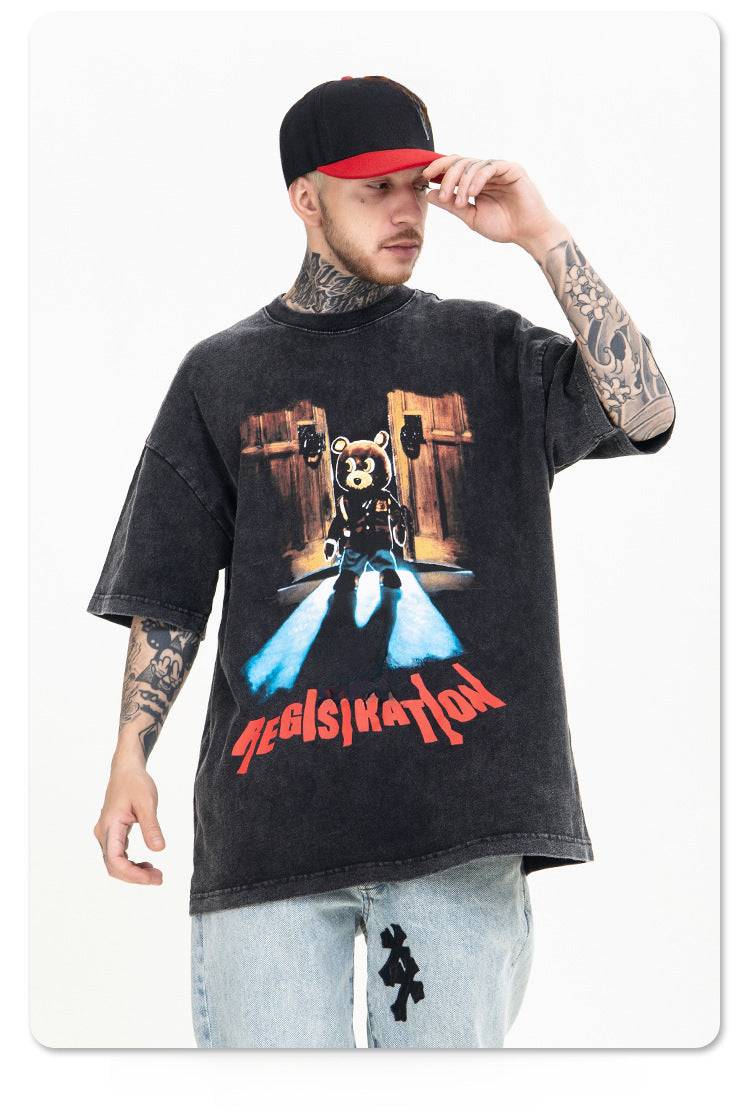 (Clearance) FG American Fashion Bear Print Short-Sleeved Tee