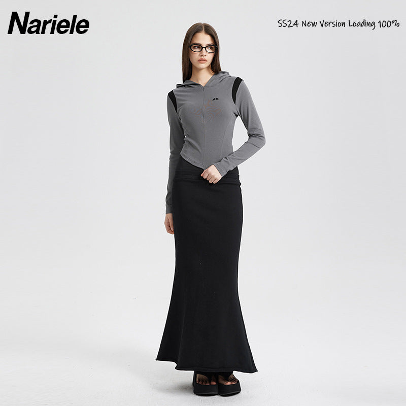 Nariele Casual Slim Long Sleeve Crop Top Fit Jacket Hoodie