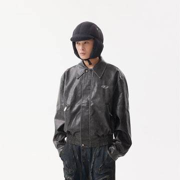 BTSG Wash Rub Silhouette Cropped Leather Maillard Jacket