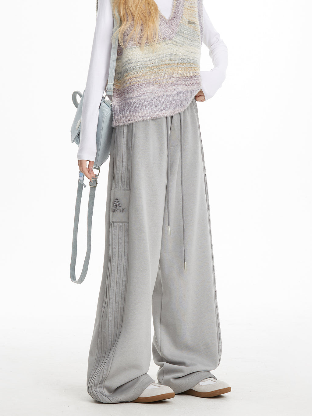 NERESUM STRIPED VINTAGE SWEATPANTS JAZZ DANCE PINK WIDE-LEG STRAIGHT LEG SWEATPANTS