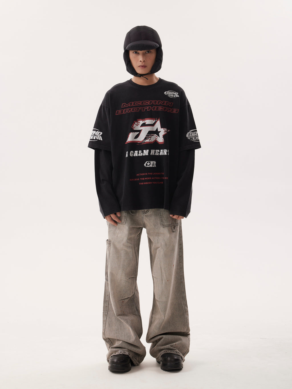 BTSG Distressed Ink-splashed loose wide-leg Jeans