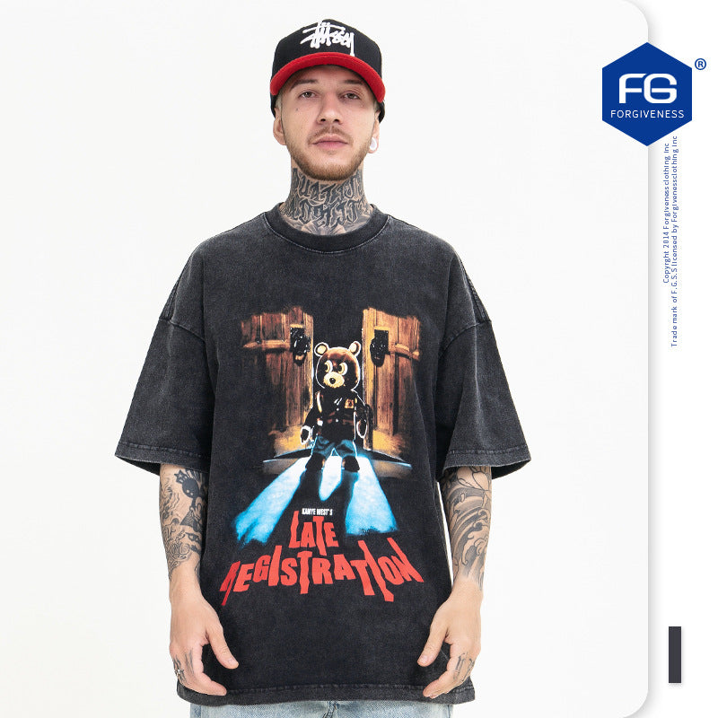 (Clearance) FG American Fashion Bear Print Short-Sleeved Tee