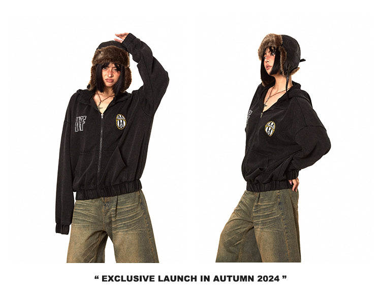 BLACKBB Spice Girl Sporty Fried Color Washed Zip Up Jacket