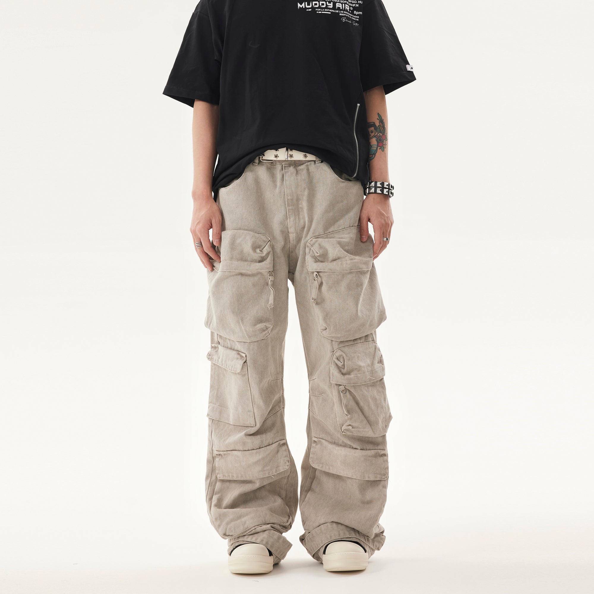 BTSG* Cargo Pants Washed Distressed Jeans
