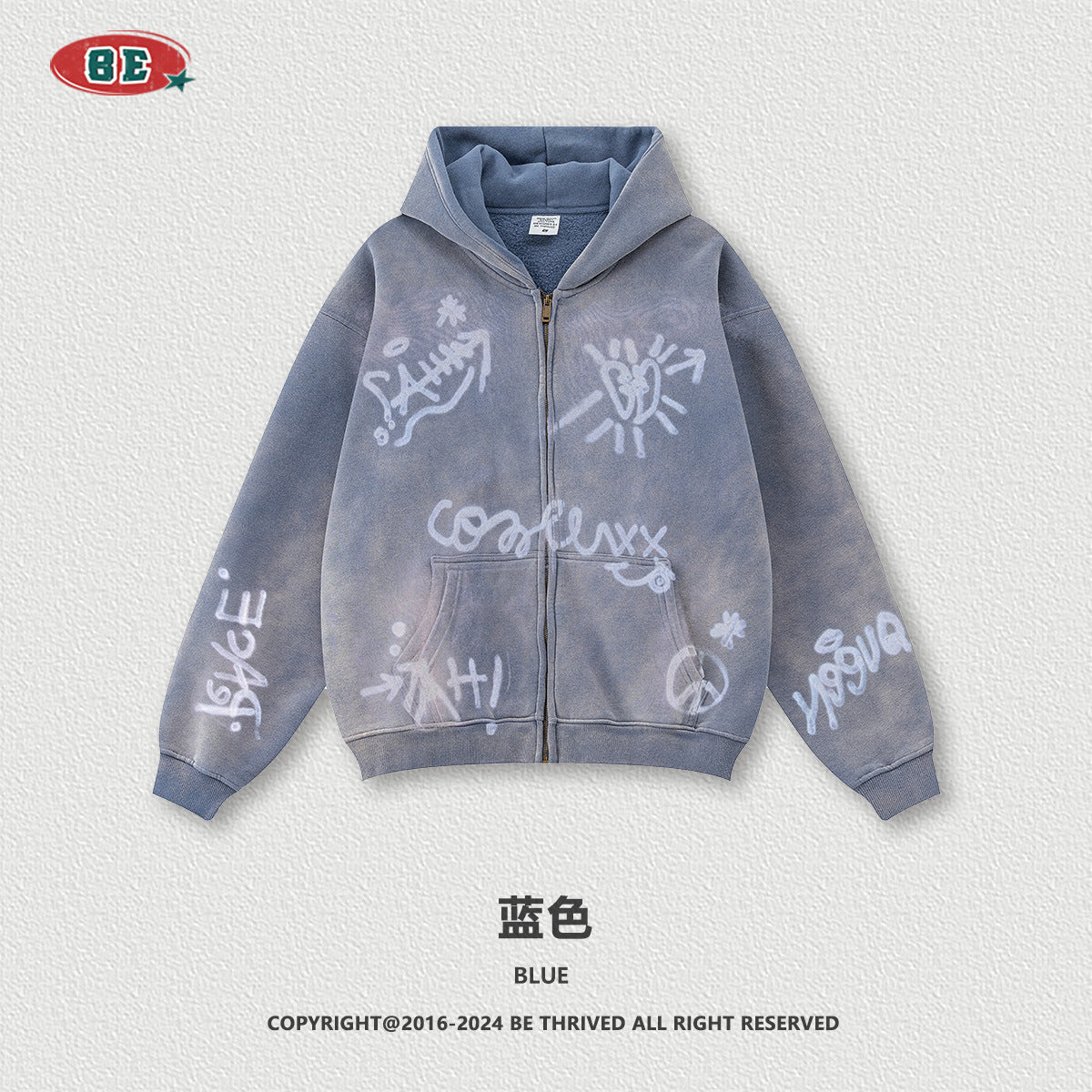 BE Winter Graffiti مرسومة يدويًا على هوديي بسحاب