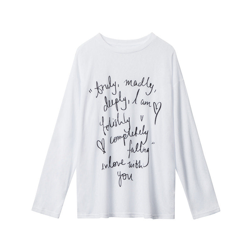 Nariele Oversize Letter Print Light Loose Long Sleeves T-Shirt