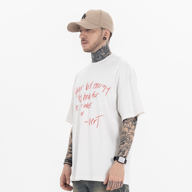 FORGIVNESS Spray Dirty Dyeing Distressed Washed Slogan Spoof Tee