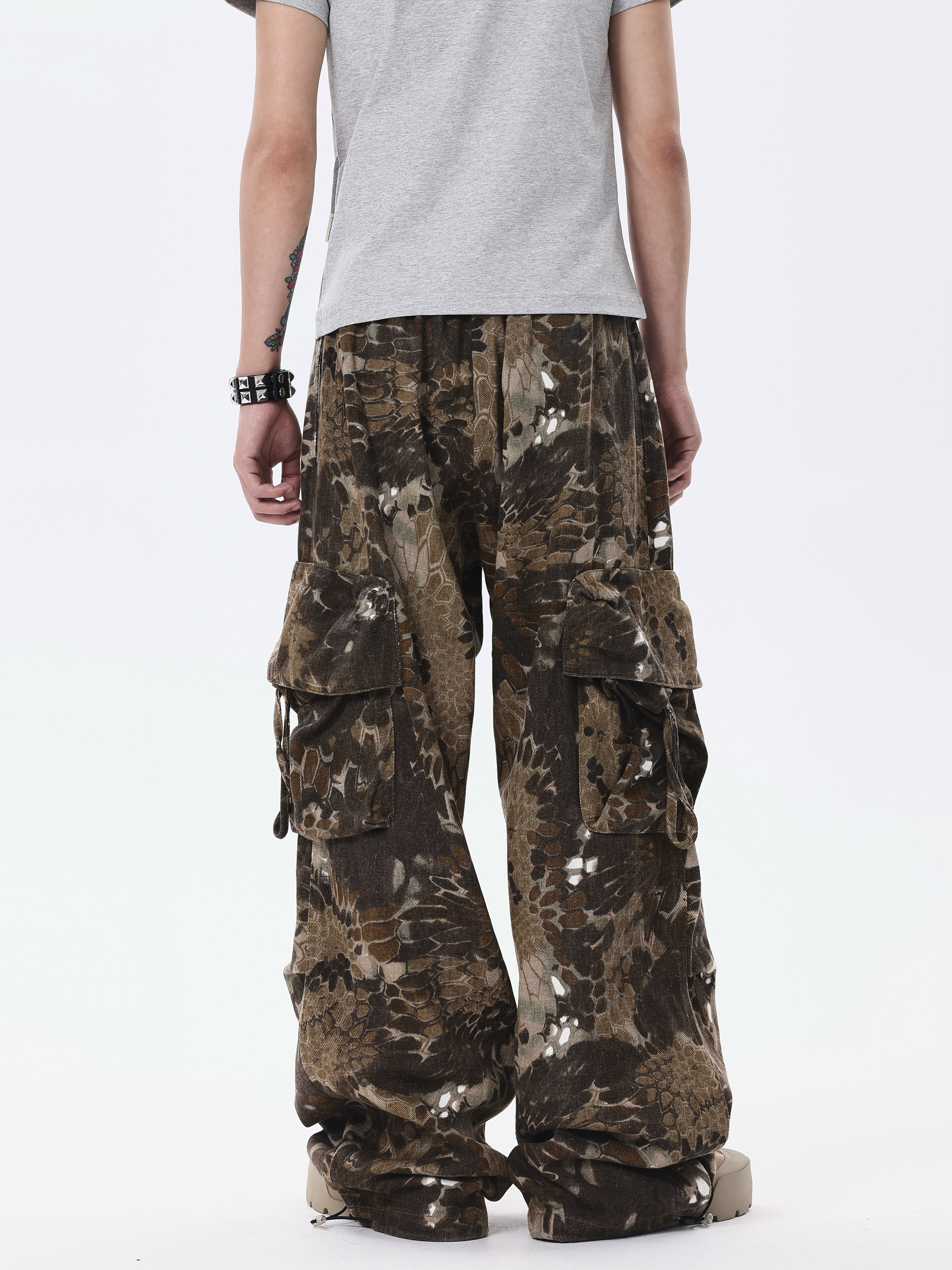 BTSG* American Retro Wasteland Snake Camouflage Multi-Pocket Cargo Pants