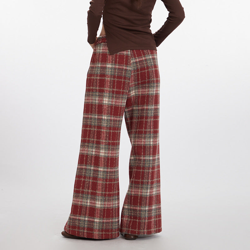 Nariele High Waist Casual Pants Casual Plaid Trendy Loose Wide Leg Pants