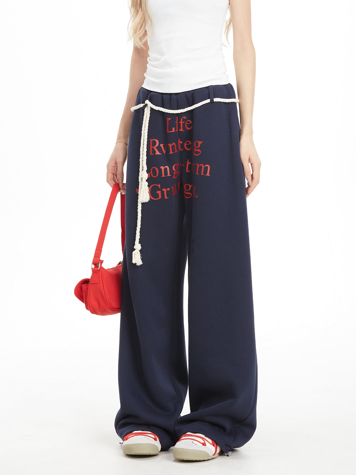 NERESUM Retro Jazz Dance Hip Hop Sweatpants Lace Stitched Strap Casual Pants