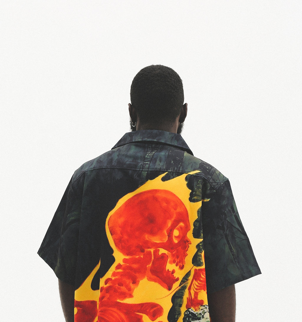 UNTILWERICH Cuban Collar Skull Shirt