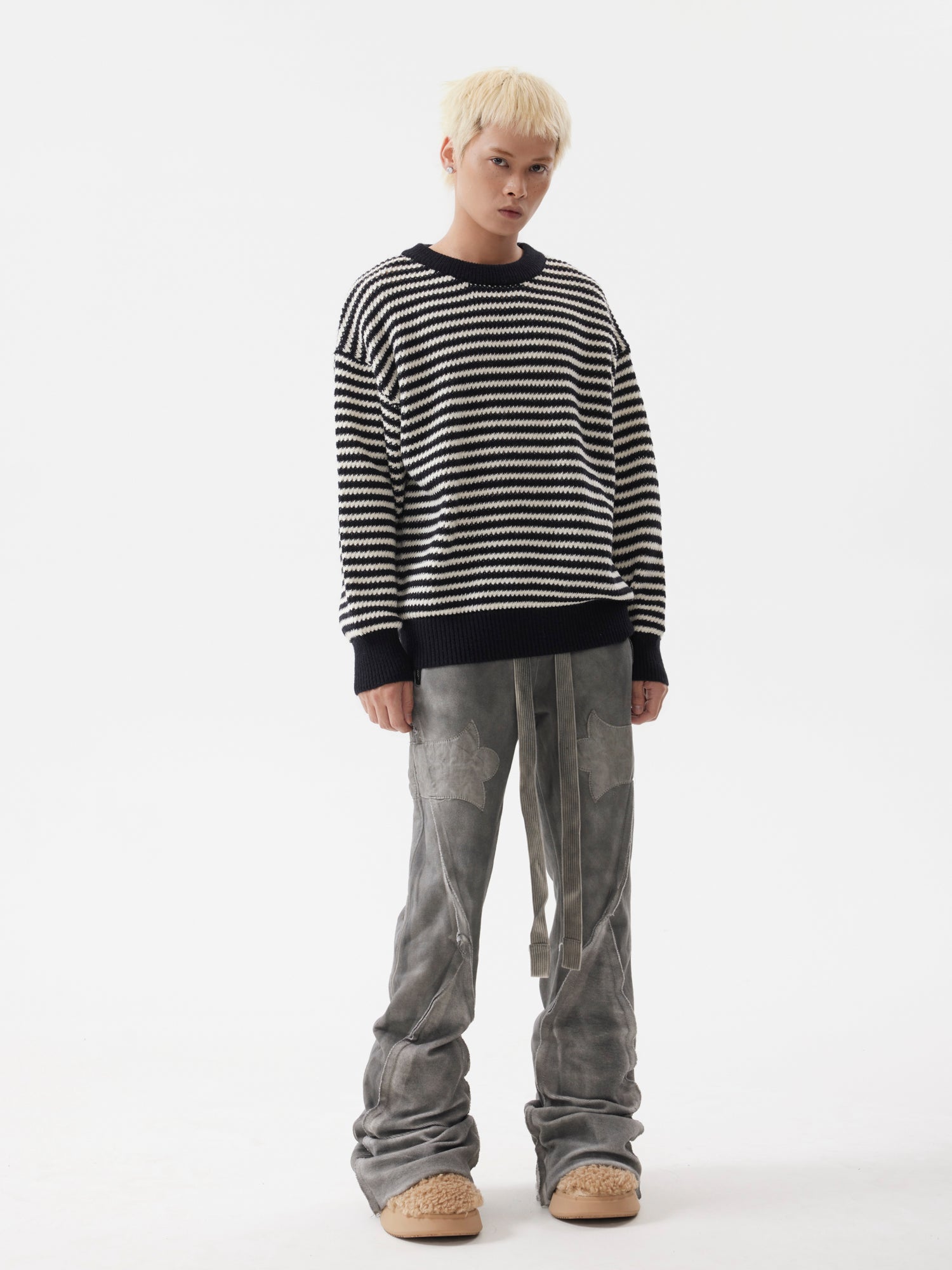 BTSG Striped Cropped Crew Neck Sweater