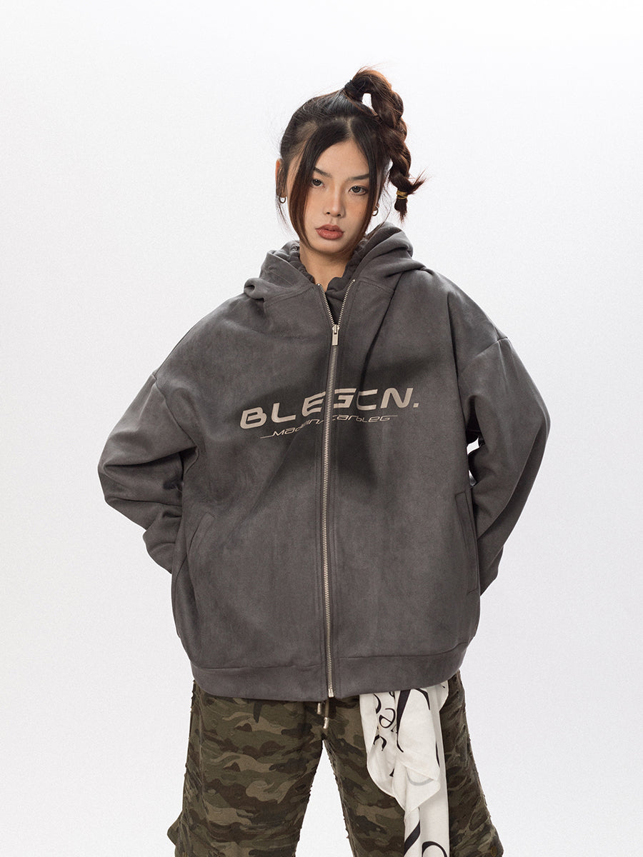 BLACKBB American Vintage Star Print Suede Cardigan Zipper Up Jacket