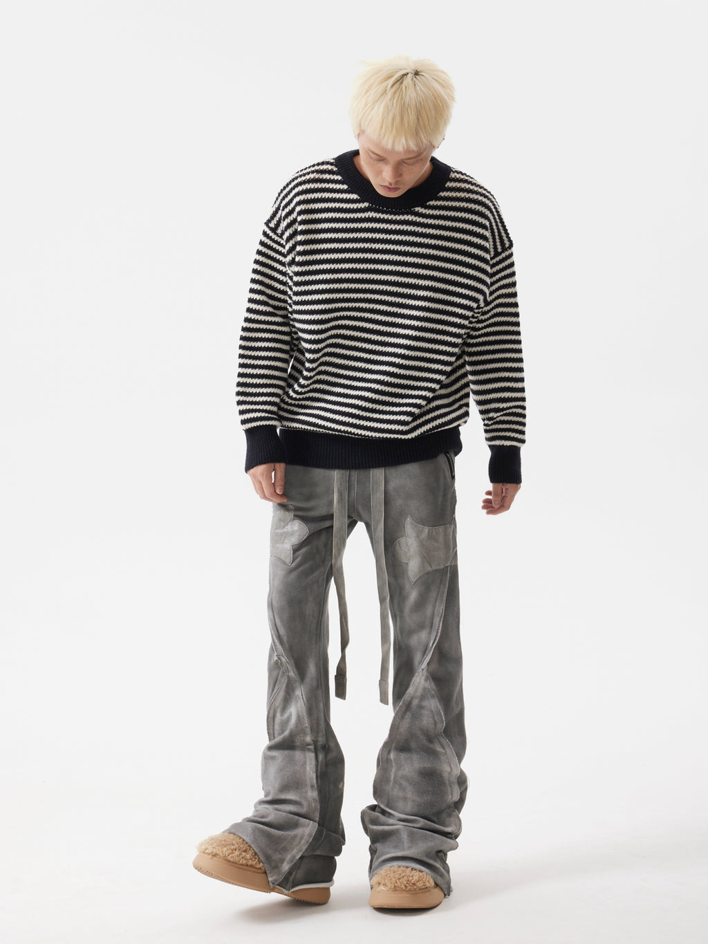 BTSG Striped Cropped Crew Neck Sweater