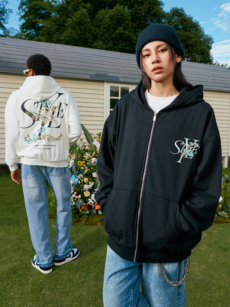 harshandcruel floral embroidery STYLE HACR Zipper Hoodie