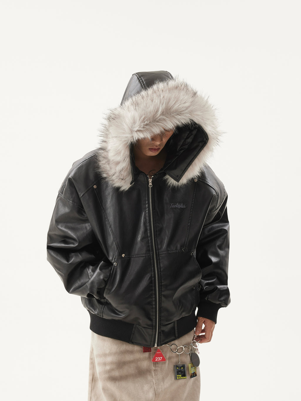 BTSG Detachable Fur Collar PU Leather Jacket