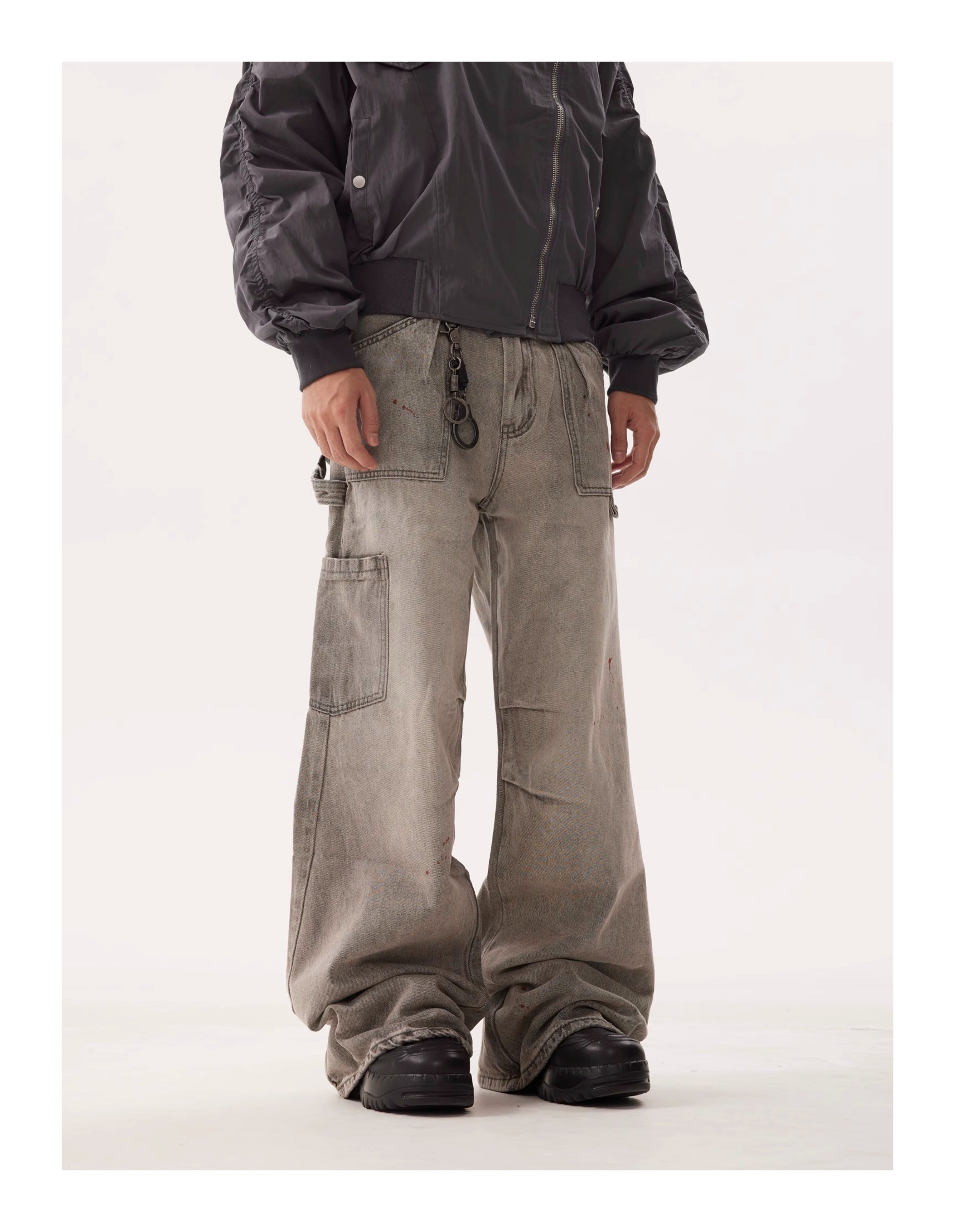 BTSG Distressed Ink-splashed loose wide-leg Jeans