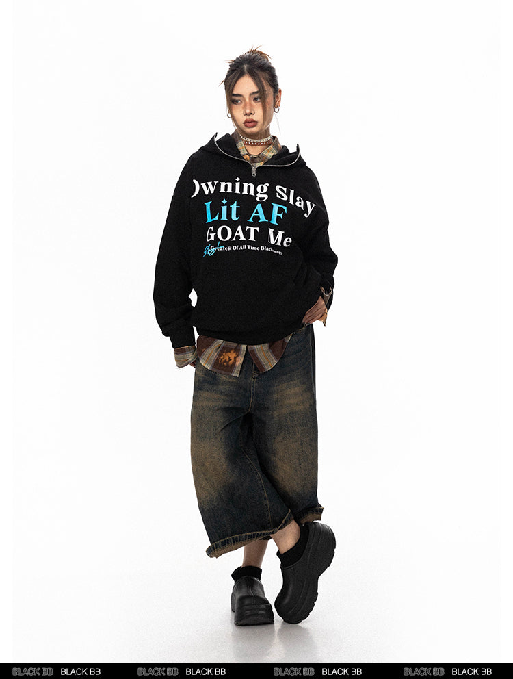 BLACKBB American High Street Monogram Print Half-Zip Hoodie