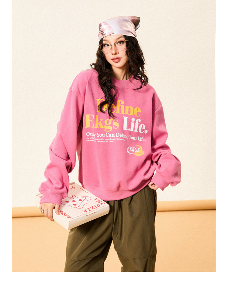 Mershier Original Retro Letter Print Crew Neck Sporty Sweatshirt