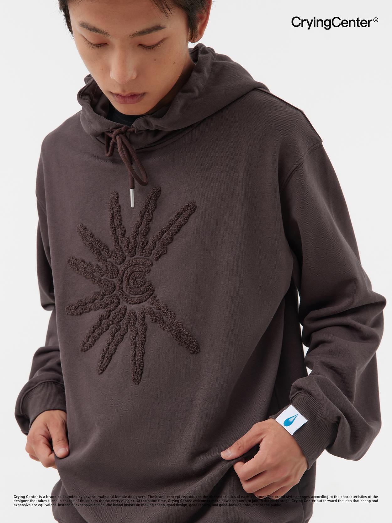 CryingCenter Solar C Brown Dark Grey Towel Embroidered Hoodie