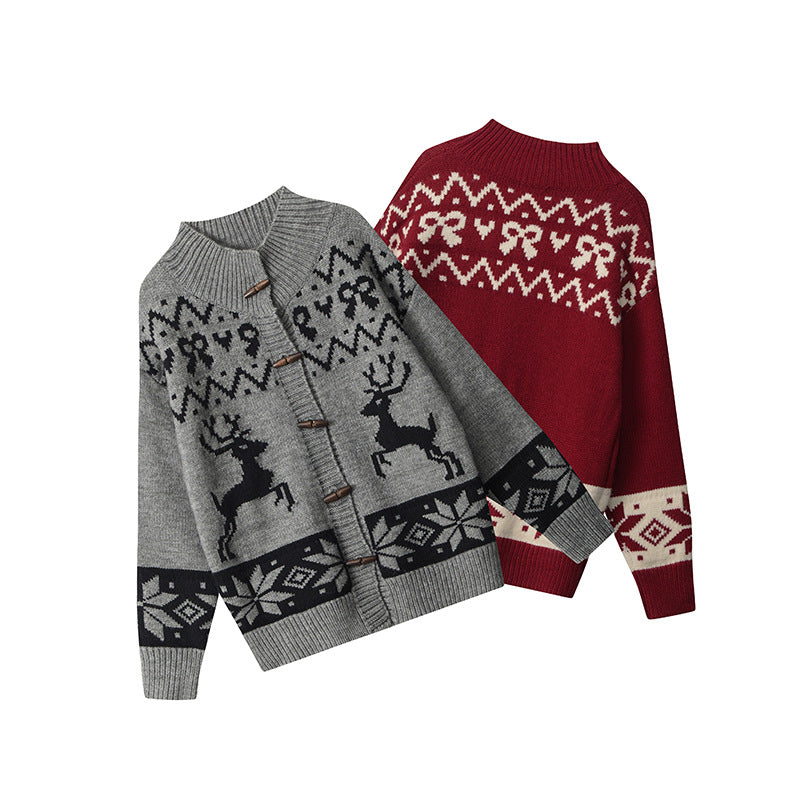 Nariele Christmas cardigan winter lazy loose knit buckle vintage sweater