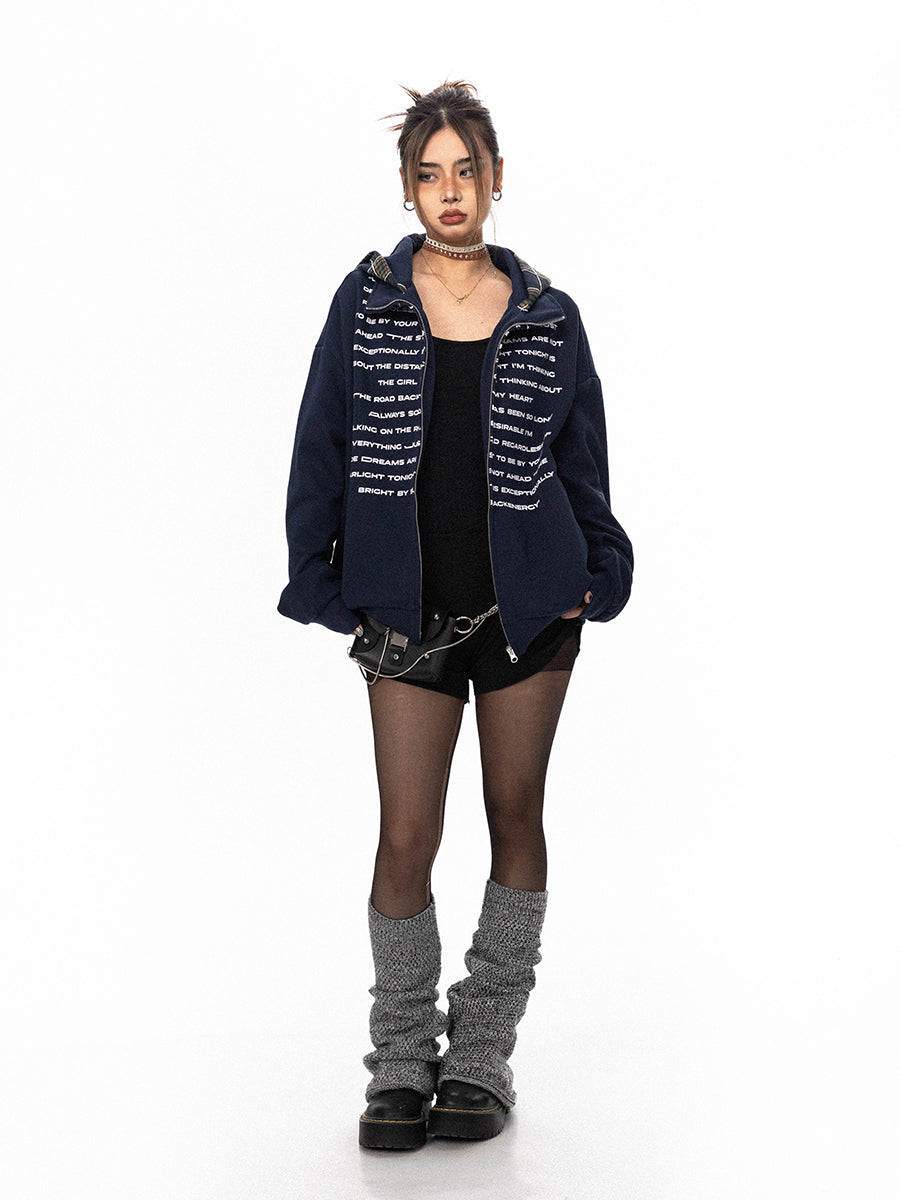 سترة BLACKBB American Patchwork منقوشة بغطاء للرأس ومطبوعة بسحاب