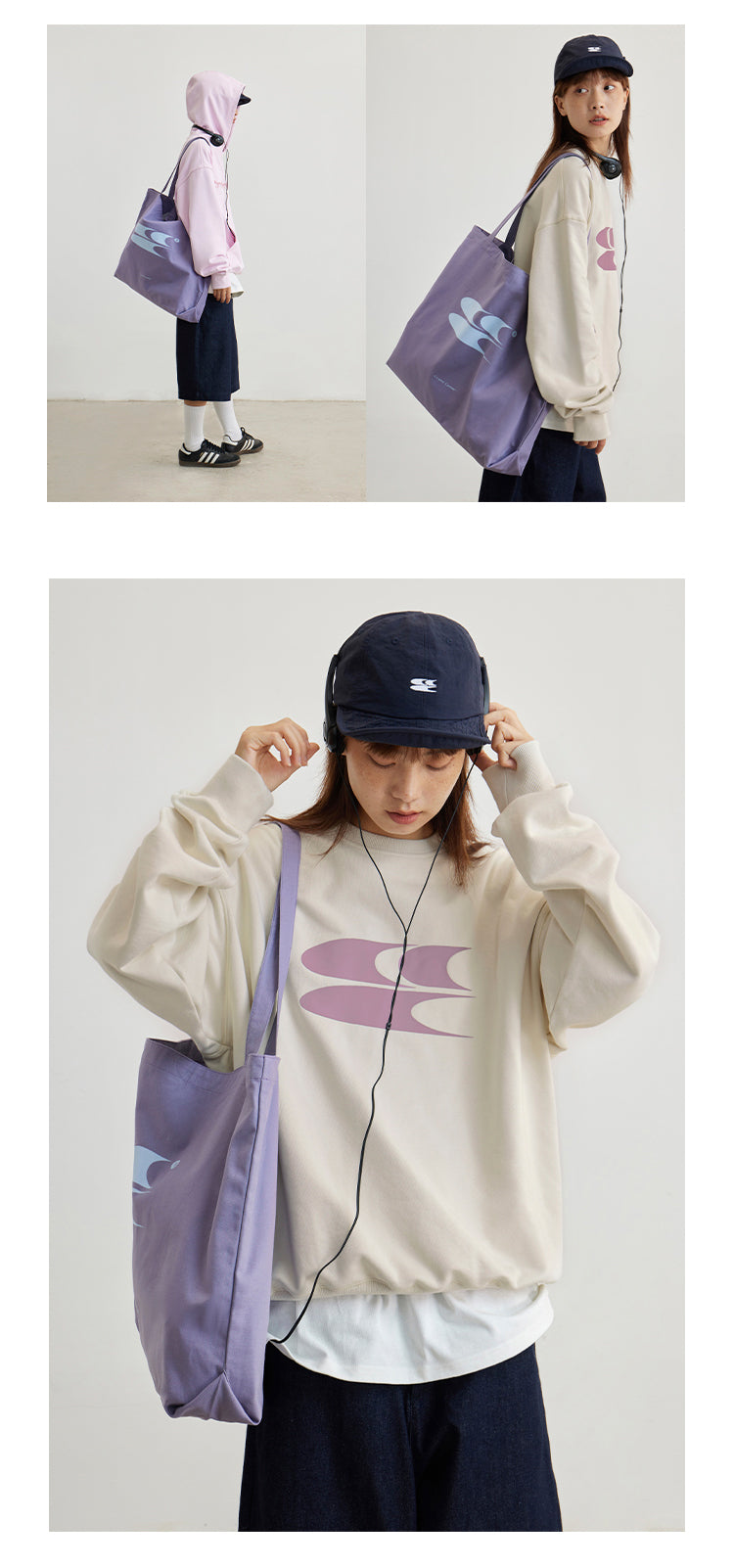 CryingCenter Large Capacity Commuting 3C LOGO Canvas Tote Bag