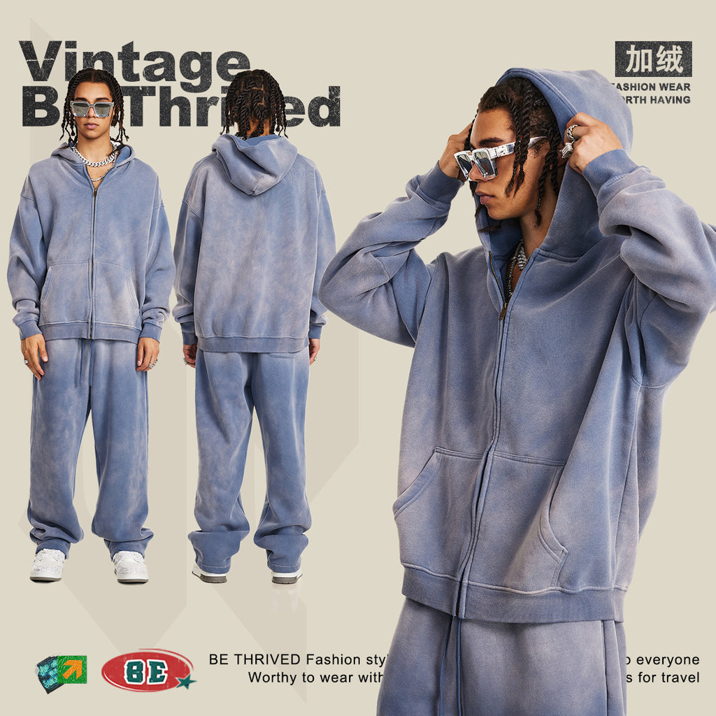 BE Washed Fleece Hooded  Zip Jacket