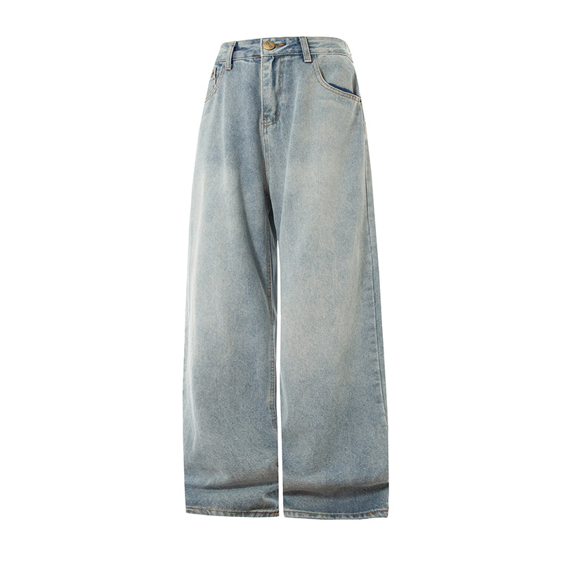 Lemanism Retro Wash Jeans Loose Straight Wide-leg