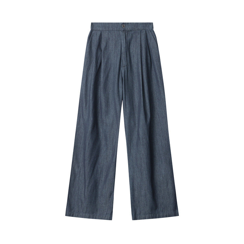 Nariele Womenswear Trendy Chic Wears Cropped Jacket Denim Wide-leg Pants Set