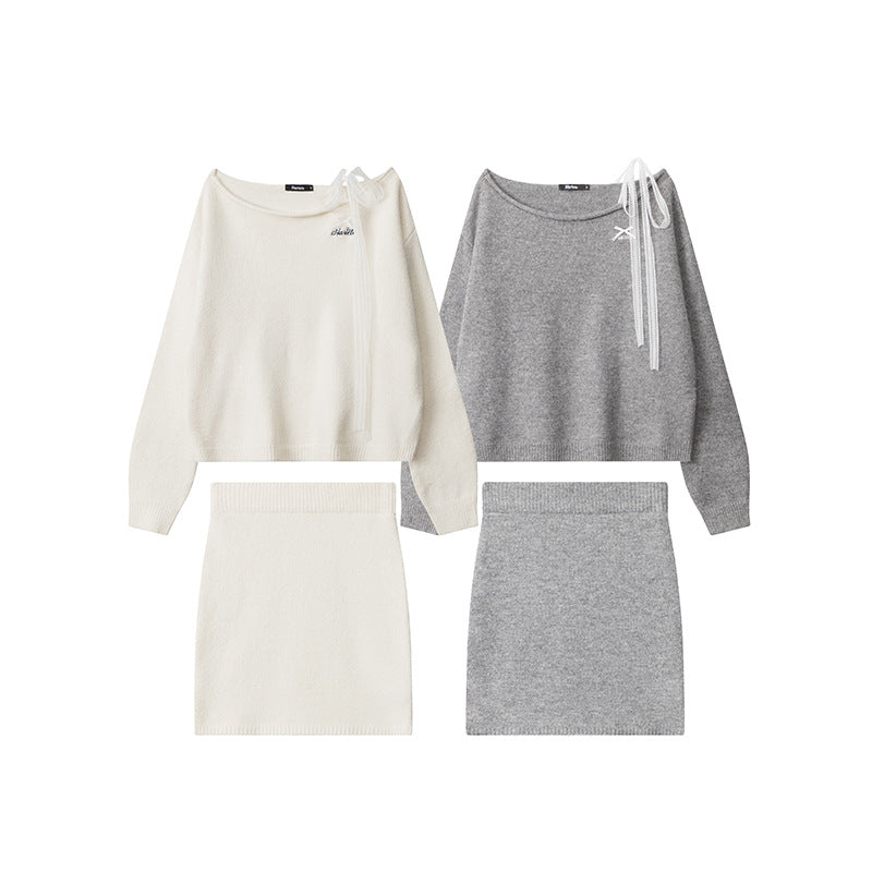 Nariele loose neckline streamer design cropped sweater