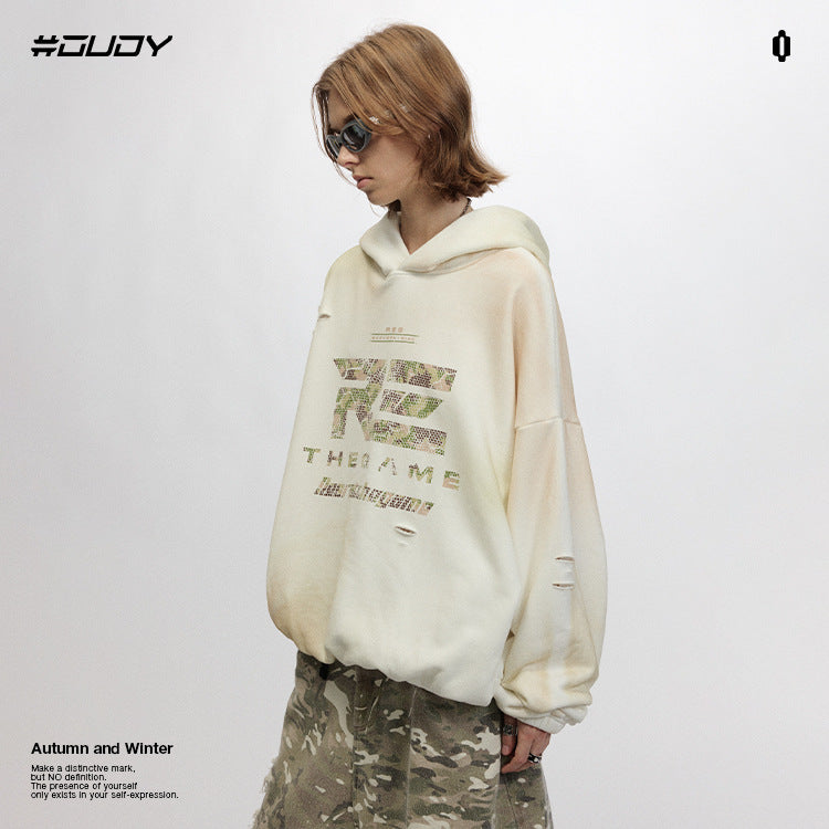 #OVDY Vintage Distressed Wash Handmade Cut Heavy Fleece Hoodie