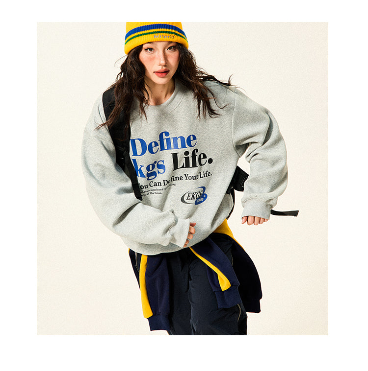 Mershier Original Retro Letter Print Crew Neck Sporty Sweatshirt