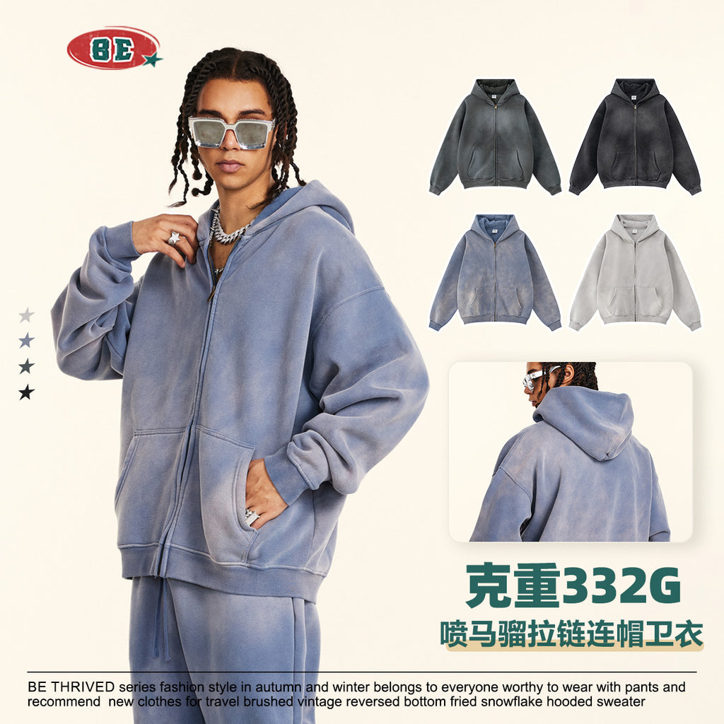 BE Washed Fleece Hooded  Zip Jacket