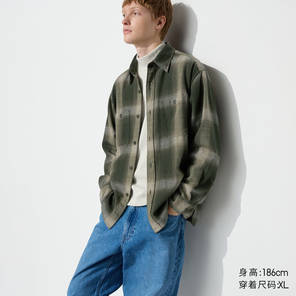 Uniqlo slub cotton plaid shirt long sleeve shirt