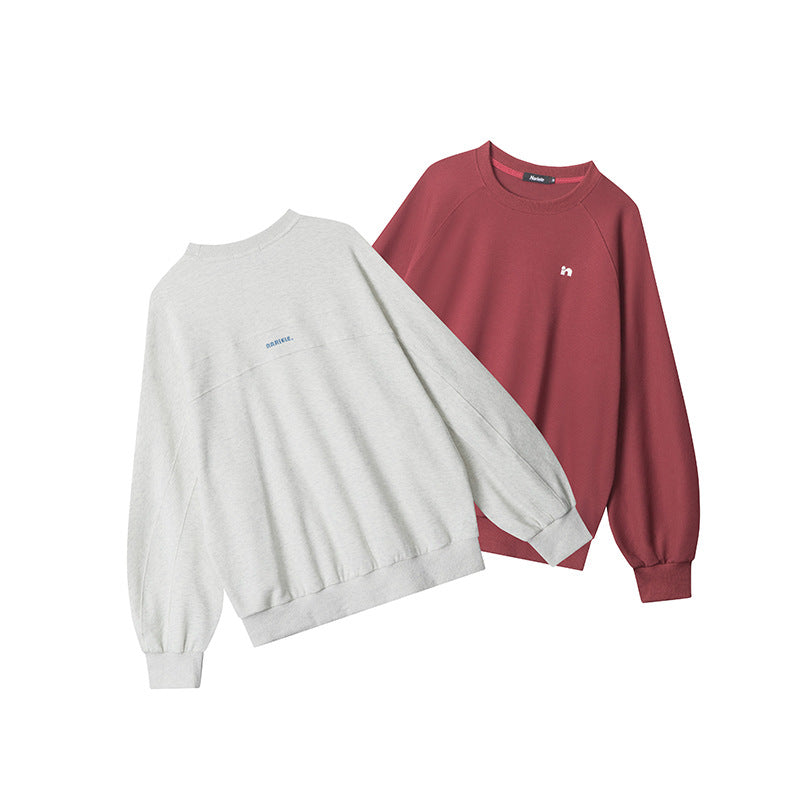 Nariele Unisex College Style Letter Embroidery Round Neck Sweatshirt Loose Couple Sweatshirt